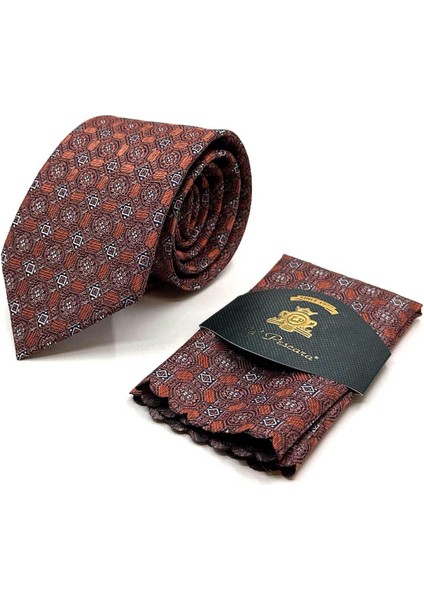 Turuncu Motif Desen Mendilli Klasik Kravat KK13060 fırsatları