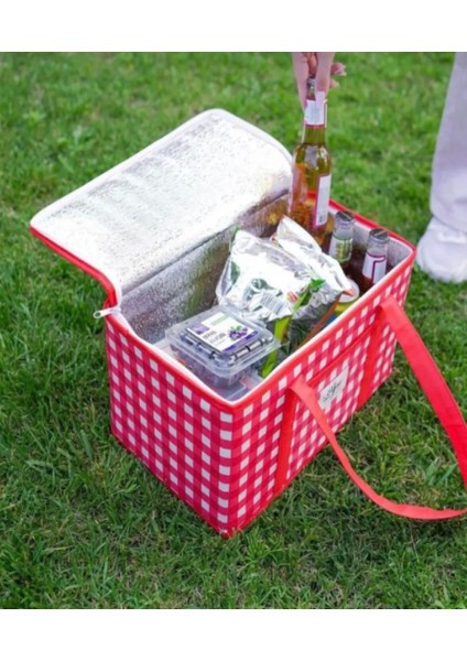 Büyük Boy Termo Lüks Kırmızı Piknik Çantası Yalıtımlı Plaj Çantası ve Kamp Çantası 35 x 20 x 20 cm fiyatları
