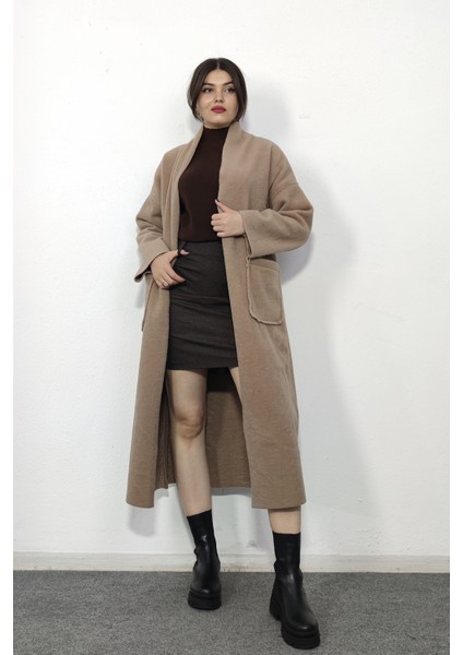 Keçe Kaşe Uzun Astarsız Kuşaksız Hırka Kaban 2541