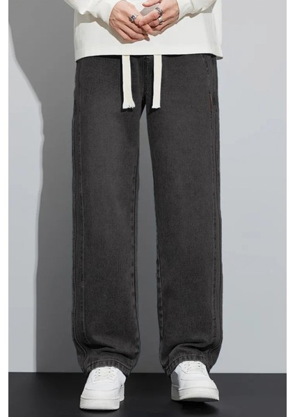 Erkek Antrasit Baggy Beli Lastikli Likralı Bol Kesim Esnek Jean Denim Kot Pantolon RF0484 fiyatları