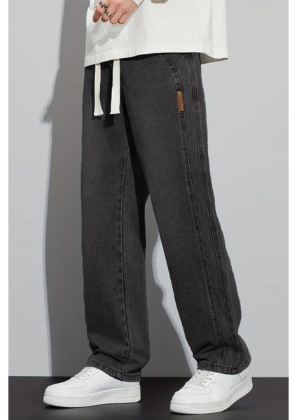 Erkek Antrasit Baggy Beli Lastikli Likralı Bol Kesim Esnek Jean Denim Kot Pantolon RF0484 modelleri