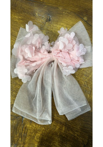 25X21 cm Pembe Çiçekli Fiyonk Dikiş Aplike