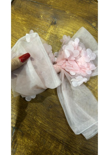 25X21 cm Pembe Çiçekli Fiyonk Dikiş Aplike