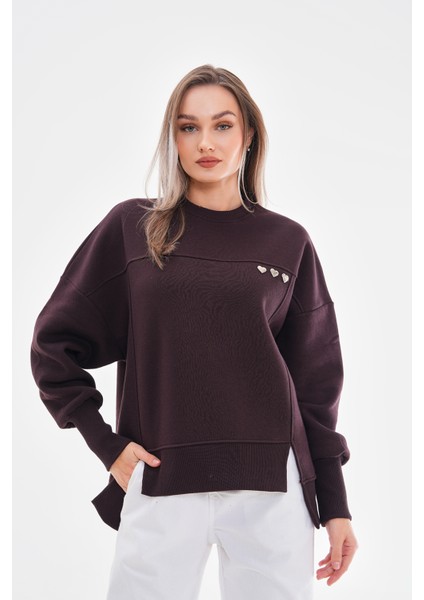 Kalp Detaylı Acı Kahve Sweatshirt