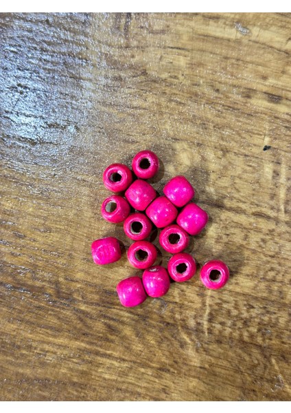 15 Adet Pembe Ahşap Takı Boncuğu 1x1 cm