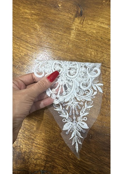 Boncuk Pul Payet Işleme Beyaz Güpür Aplike 23X10 cm fiyatları