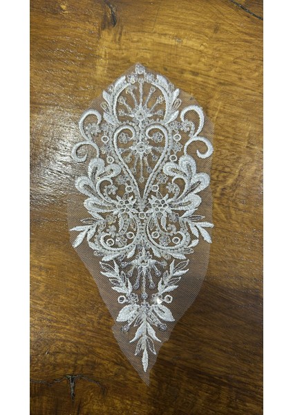 Boncuk Pul Payet Işleme Beyaz Güpür Aplike 23X10 cm modelleri