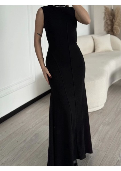 Kolsuz Yarım Bogazlı Uzun Elbise- Siyah fiyatları