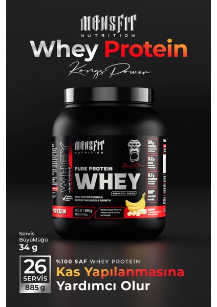 Whey Protein 885 G (26 Servis) - Kas Yapılanmasına Yardımcı (Muz Aromalı)