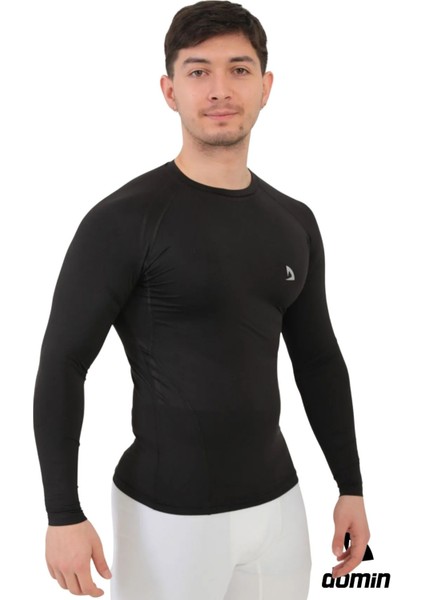 Erkek Siyah Uzun Kollu Compression Fitness Gym Body Tshirt DMN25478