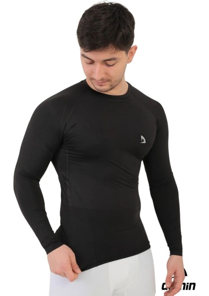 Erkek Siyah Uzun Kollu Compression Fitness Gym Body Tshirt
