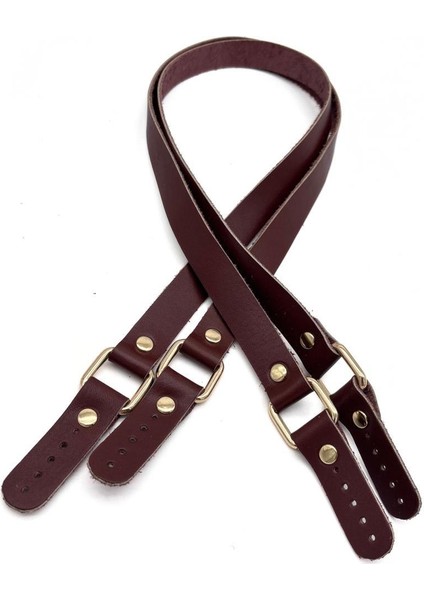 Karedört Model Gerçek Deri Kızıl Kahve Renk Çanta Sapı Light Gold Metal