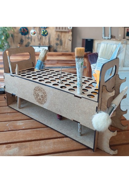 Resim Fırça Standı, Fırçalık, 72 Adet Fırça Tutucu, (40X13X20 Cm)
