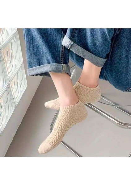 Kabartma Desenli Kadın Sneakers Çorap 5'çift