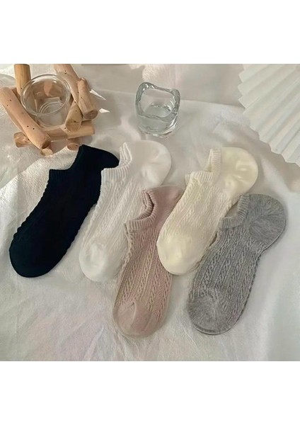 Kabartma Desenli Kadın Sneakers Çorap 5'çift