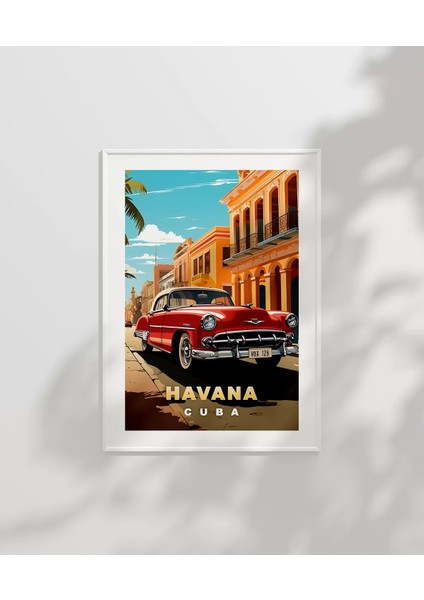 Çerçevesiz Poster Havana Sokaklarında Klasik Bir Araba