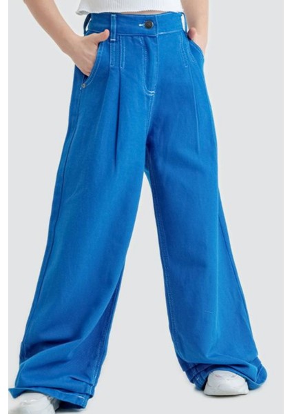 Kız Çocuk Paça Pileli Keten Pantolon G2539