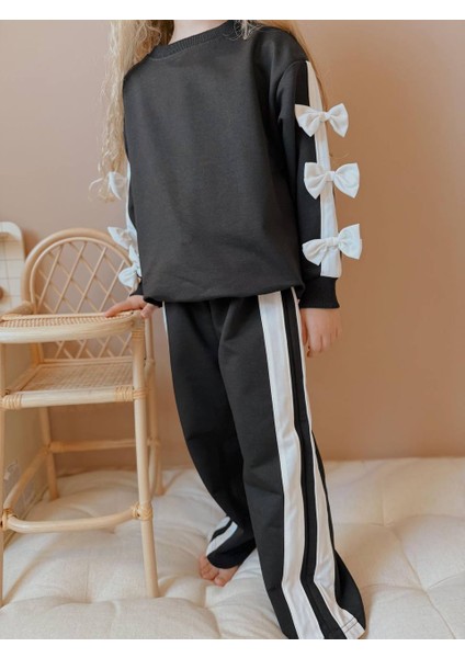 Fiyonk Desenli Eşofman-Sweatshirt 2 Iplik Mevsimlik Kız Çocuk Takım