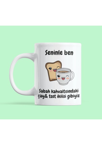 Çay Tost Ikilisi Sevgililer Günü Temalı Hayaller Aşk Hediyelik Baskılı Kupa Bardak