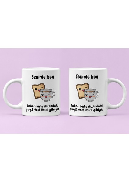 Çay Tost Ikilisi Sevgililer Günü Temalı Hayaller Aşk Hediyelik Baskılı Kupa Bardak modelleri