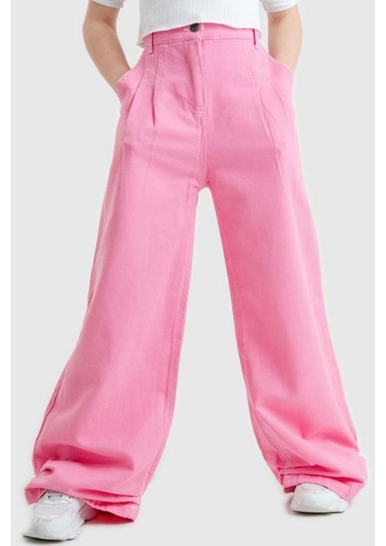 Kız Çocuk Paça Pileli Keten Pantolon G2539