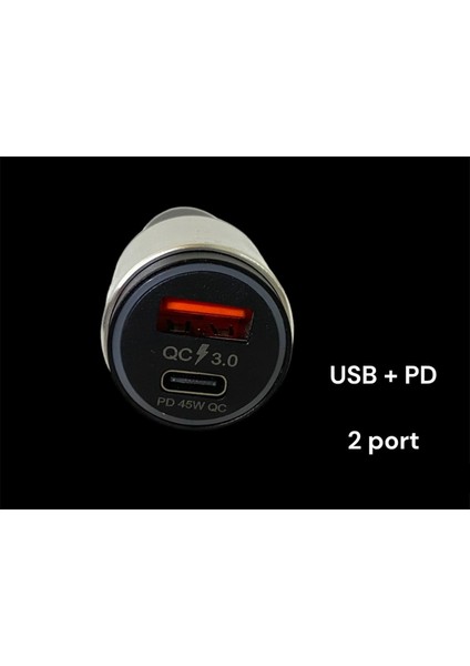 Araç Şarj Cihazı Oto Çakmaklık Pd Şarj Aleti Seti USB + Pd 2 Port Iphone USB C Kablolu 45 W Qc