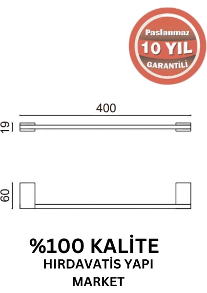 Paslanmaz Pirinç Titanik Uzun Havluluk 40CM Mat Siyah fiyatları