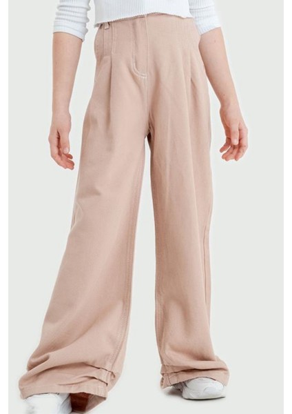 Kız Çocuk Paça Pileli Keten Pantolon G2539