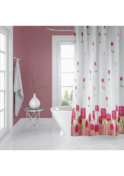 Banyo Perdesi 7017 1X180X200, Perde Borusu Askı Aparatı Köşe Boru Pembe Hediyeli, Duş Perdesi Seti fiyatları