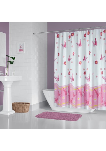 Banyo Perdesi 6020 1X180X200, Perde Borusu Askı Aparatı Köşe Boru Pembe Hediyeli, Duş Perdesi Seti fiyatları