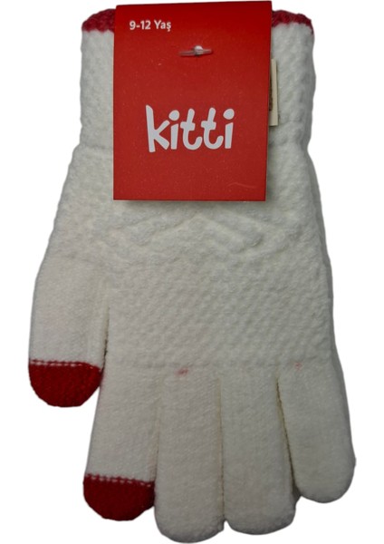 Spteks Kitti 9-12 Yaş Kız Çocuk Krem Renk Amblemli Kışlık Örme Eldiven