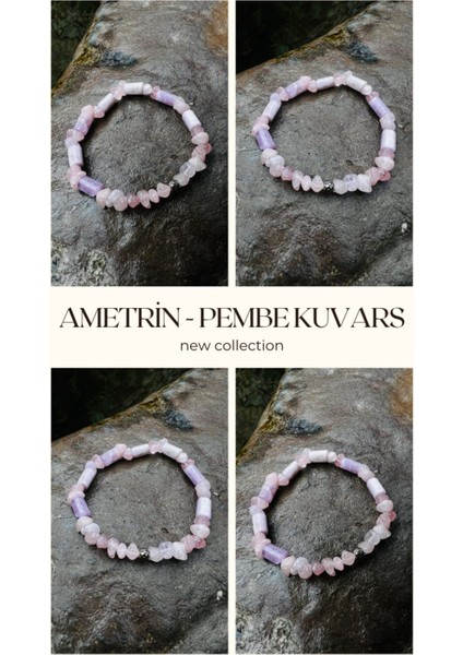 Sertifikalı Ametrin & Pembe Kuvars Tasarım Bileklik Orijinal Doğal Taş Aaa Kalite fiyatları