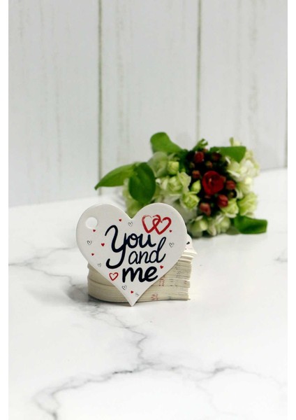 Sevgililer Günü Etiketi - You And Me Baskılı 50 Adet Kalp Etiket (4,5 Cm)