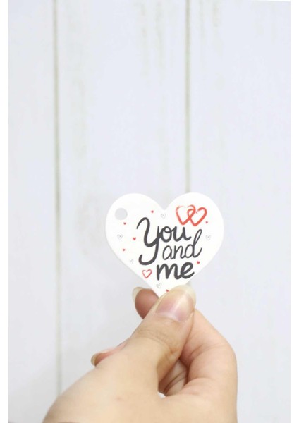 Sevgililer Günü Etiketi - You And Me Baskılı 50 Adet Kalp Etiket (4,5 Cm)