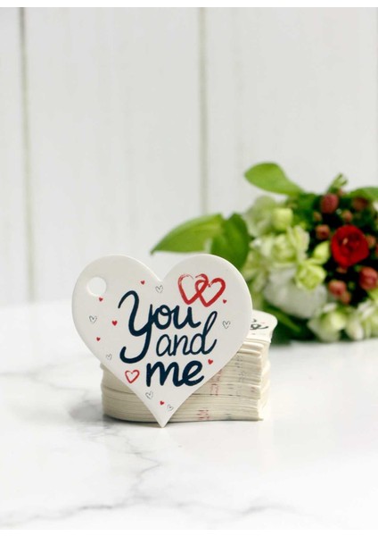 Sevgililer Günü Etiketi - You And Me Baskılı 50 Adet Kalp Etiket (4,5 Cm)