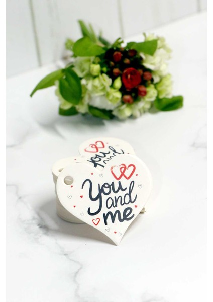 Sevgililer Günü Etiketi - You And Me Baskılı 50 Adet Kalp Etiket (4,5 Cm)