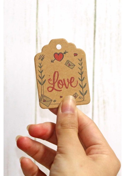 Sevgililer Günü Etiketi - Love Baskılı 50 Adet Kraft Kart (4,5 x 6 cm )