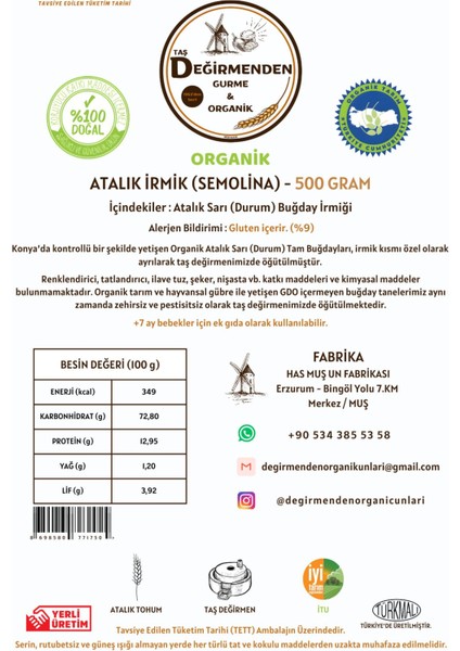 Organik Atalık Irmik (Semolina) - 500 Gram