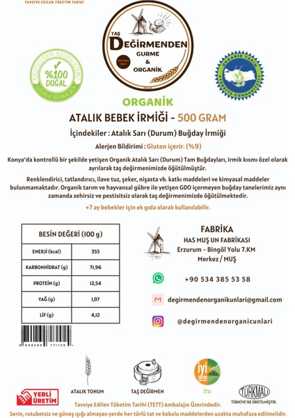 Organik Atalık Bebek Irmiği - 500 Gram