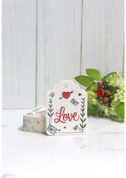 Sevgililer Günü Etiketi - Love Baskılı 50 Adet Etiket (4,5 x 6 cm )