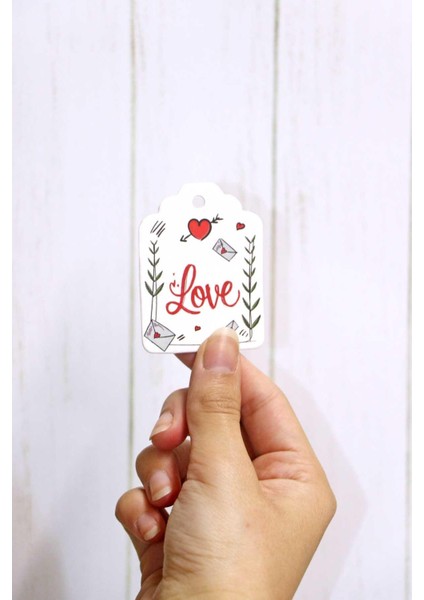 Sevgililer Günü Etiketi - Love Baskılı 50 Adet Etiket (4,5 x 6 cm )