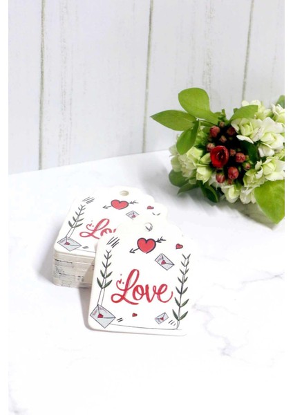 Sevgililer Günü Etiketi - Love Baskılı 50 Adet Etiket (4,5 x 6 cm )