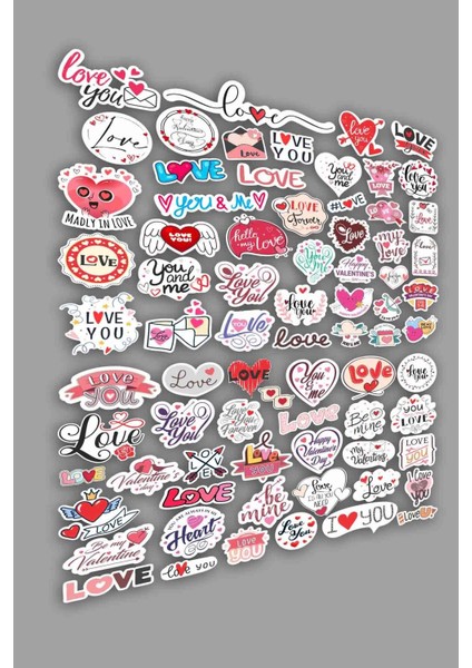 Love Temalı Etiket Set - I Love You Baskılı Sticker - 75 Adet Sevgililer Günü Etiketi