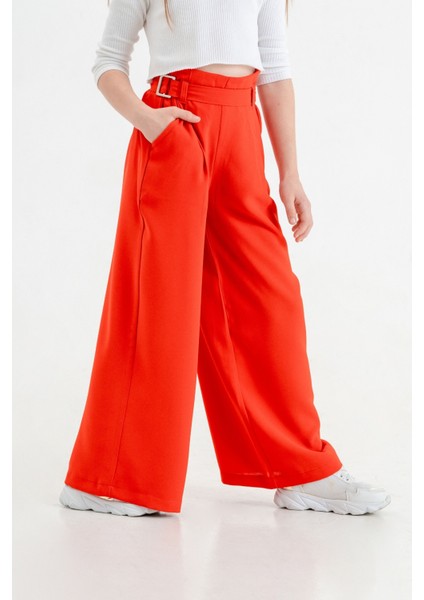 Kız Çocuk Tokalı Kemerli Keten Pantolon G2545