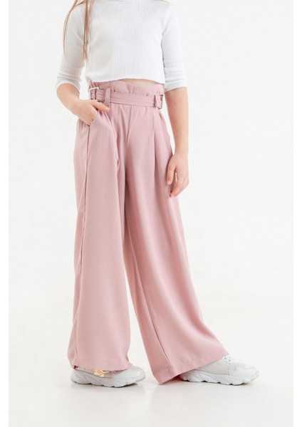 Kız Çocuk Tokalı Kemerli Keten Pantolon G2545