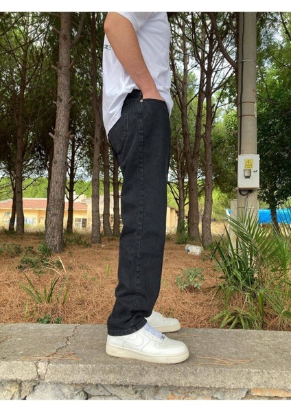 Yıkamalı Siyah Baggy Pantolon