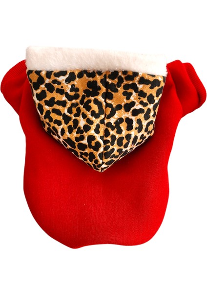 Kedi Köpek Kıyafeti Kırmızı Polarlı Leopar Detaylı Sweatshirt