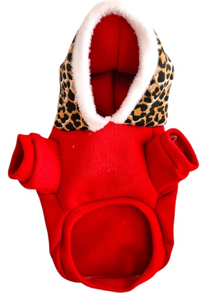 Kedi Köpek Kıyafeti Kırmızı Polarlı Leopar Detaylı Sweatshirt fiyatları