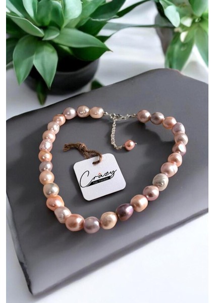 Hakiki Renkli Iri Barok Inci Kolye (Kültür Incisi) 925 Ayar Gümüşlü