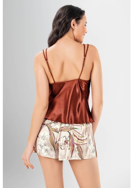 Kadın Ipek Saten 3 Parça Sabahlıklı Şortlu Ipek Saten Takımı Sardena Sardenalingerie